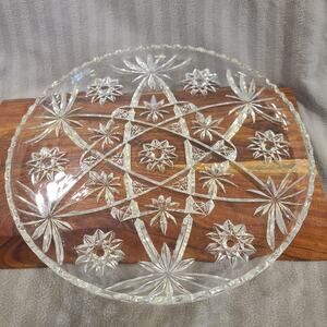 Lead Crystal Round Serving Tray 11” Platter Plate Cake Dish Vintage